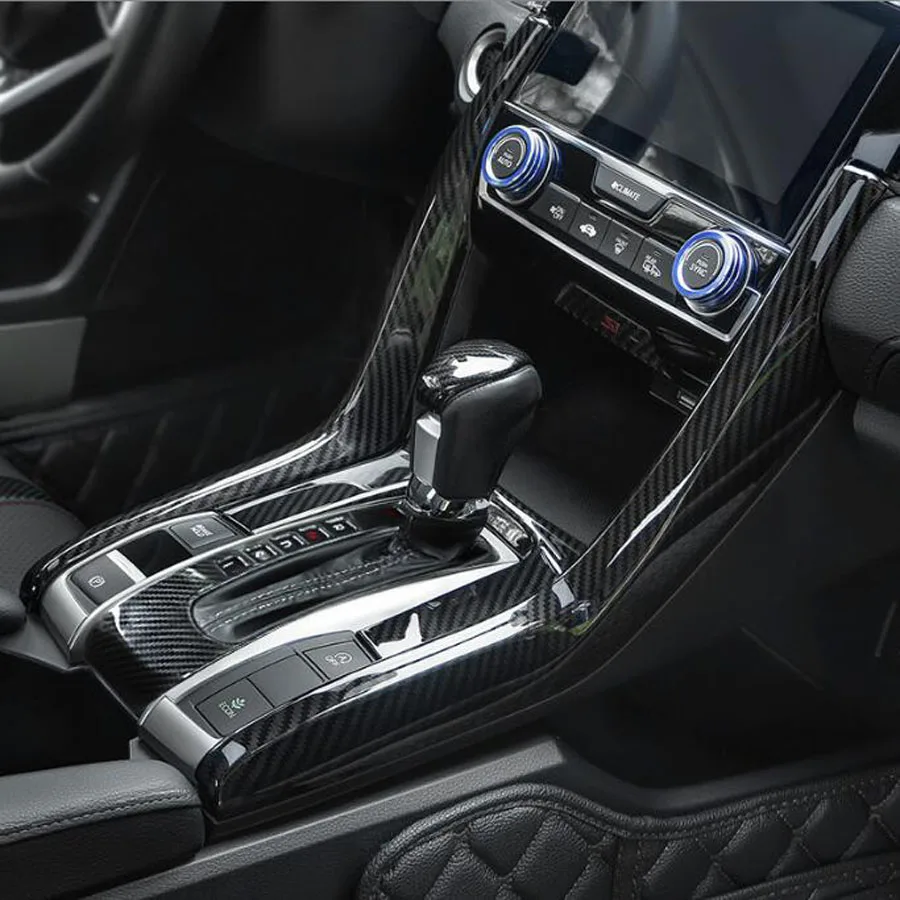 

Car Center Console Water Cup Holder Panel Gear Shift Box Side Strips Cover Trim Styling For Honda Civic 10th 2016 2017 ABS