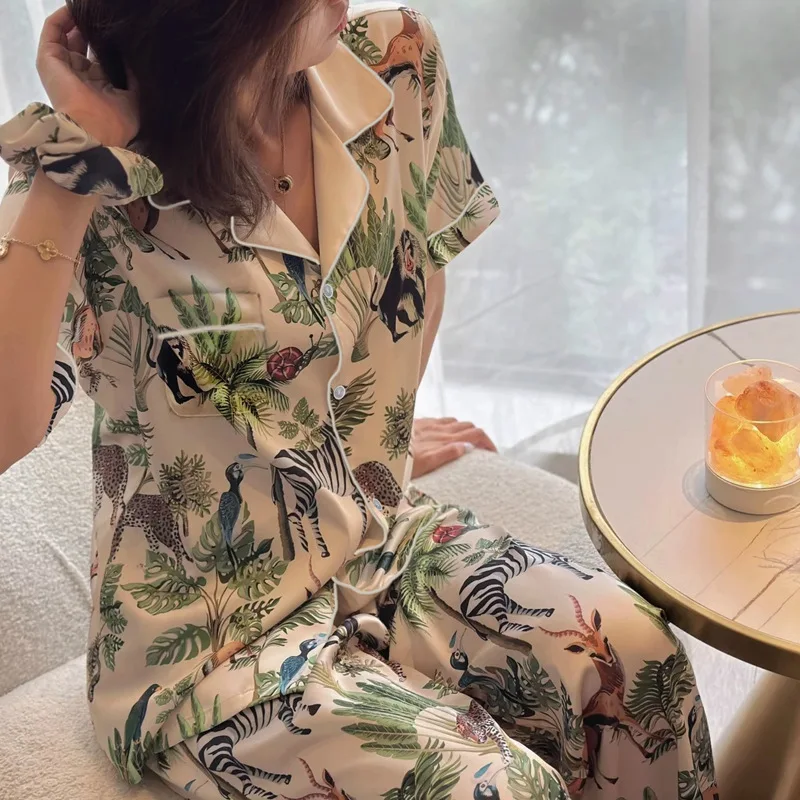 Пижамный комплект Женский из двух предметов атласная пижама искусственного