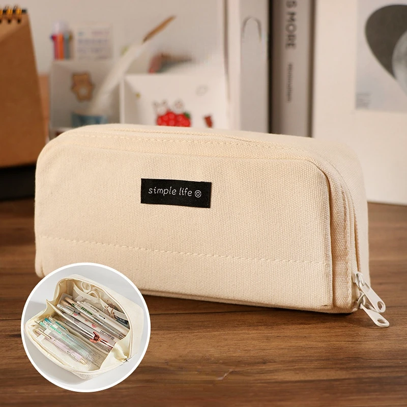 

Double Zipper Pencil Pouch Simple Style Stationery Holder Pencil Bag Girl Large Capacity School Case Students School Supplies