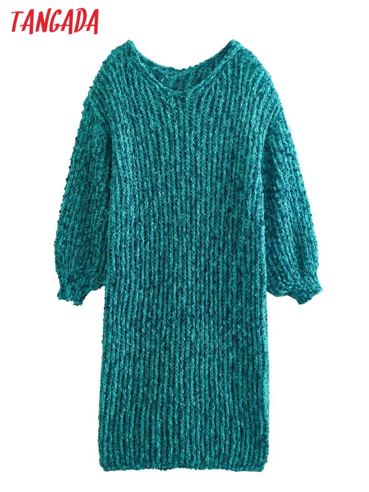 

Tangada 2022 Chic Women Oversized Hood Sweater Dress Long Sleeve Ladies Knitted Dress 1F24