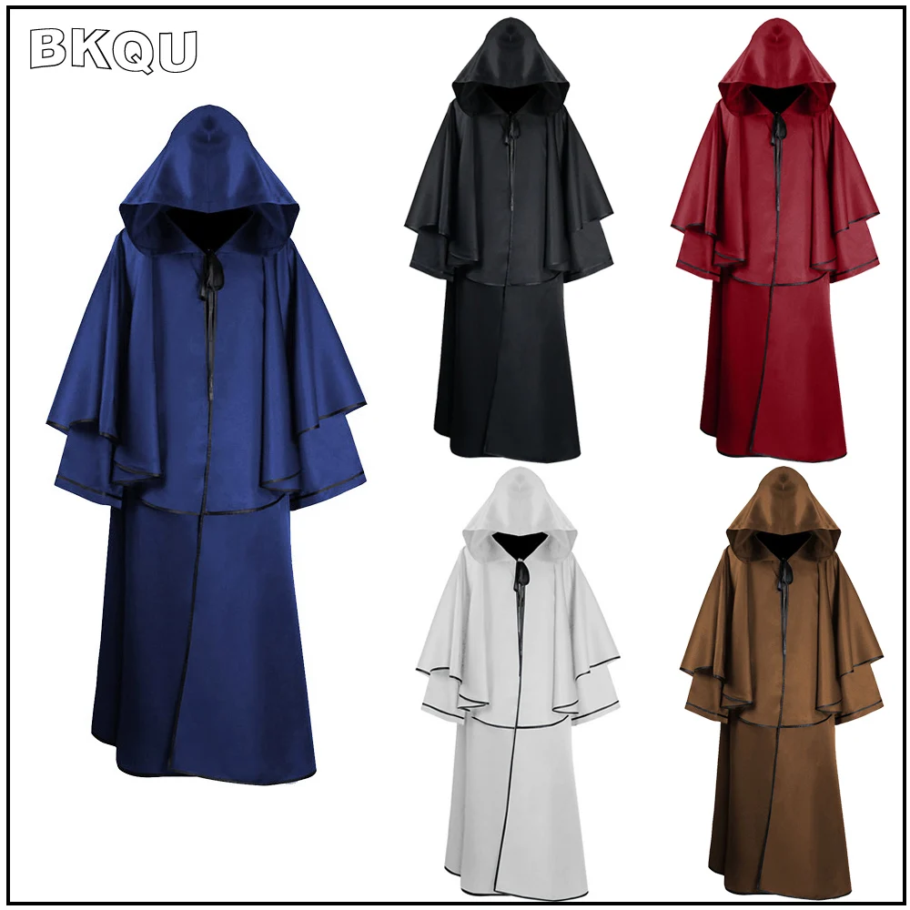 

BKQU Halloween Death Wizard Cloak Cosplay Costume Monk Hooded star Robes Cloak Cape Darth Vader Men Adult Costume