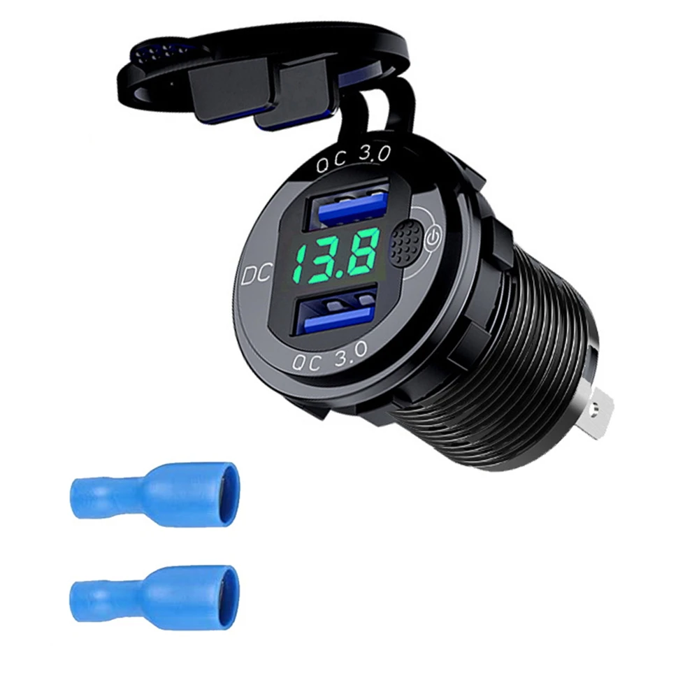 

НОВЫЙ 12/24 В металлический 36 Вт QC3.0 двойной USB автомобильный зарядный прибор для двигателя водонепроницаемый с переключателем вольтметра адаптер для быстрой быстрой зарядки