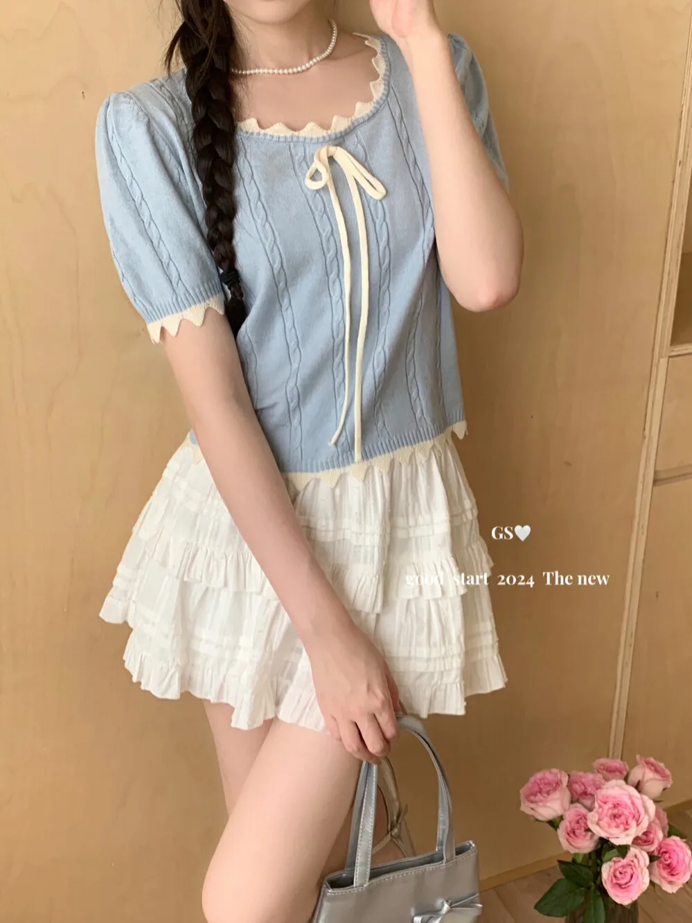 Женская футболка с бантом волнистые топы V-образным вырезом женские летние новые