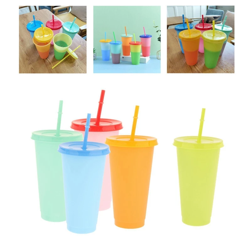5 шт. многоразовый стакан с крышкой и соломинкой 700 мл