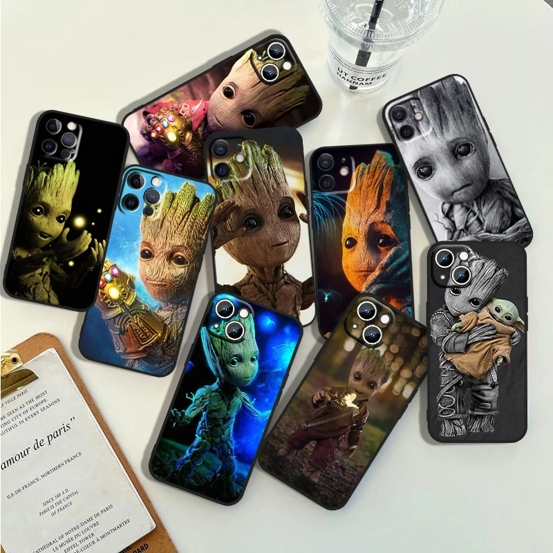 

Hero Marvel Cool Groot Phone Case For Apple iPhone 14 13 12 11 Pro Max Mini XS Max X XR 7 8 Plus 5S Silicone Black Shell Fundas