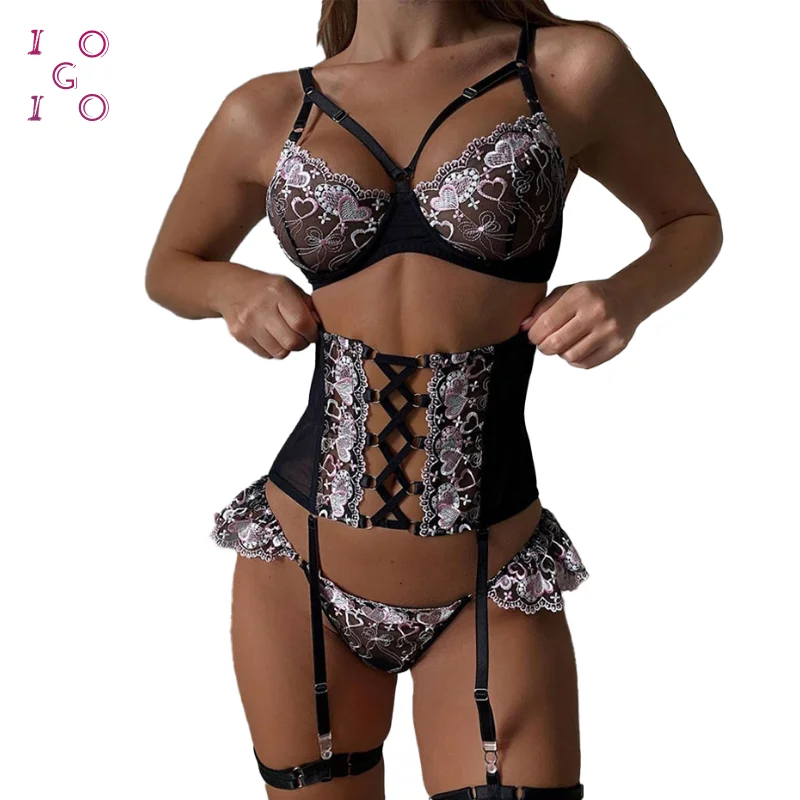 

GIOIO Erotic Lingerie Hot Off Floral Shoulder Backless Underwears Elastic Pajamas Sling Nightgowns Temptation Hollow Out Rompers