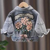 girls baby denim jacket spring and autumn clothing new childrens coat kids girl loose embroidered lace jacket top 0 2 4 6y