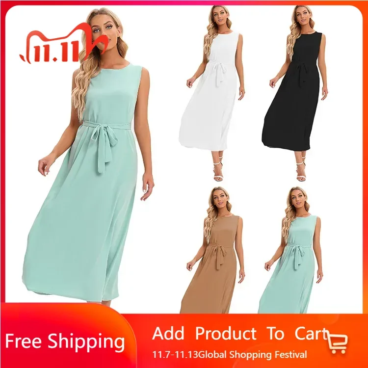 

Женское мусульманское платье без рукавов, однотонное платье-комбинация под абайю, мусульманская одежда, Дубай, Турция, скромный Рамадан, кафтан