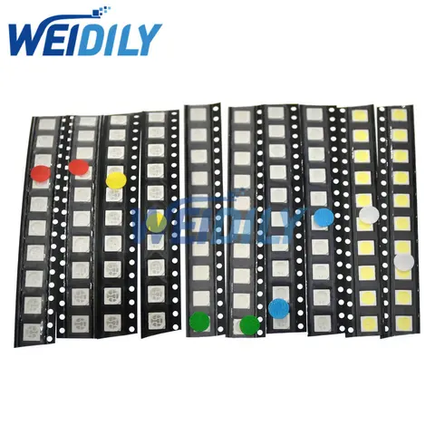 100 шт. 5050 SMD светодиодный комплект Белый Красный Синий Зеленый Желтый 20 шт. каждый супер яркий 5050 SMD светодиодные диоды Комплект посылка Новый