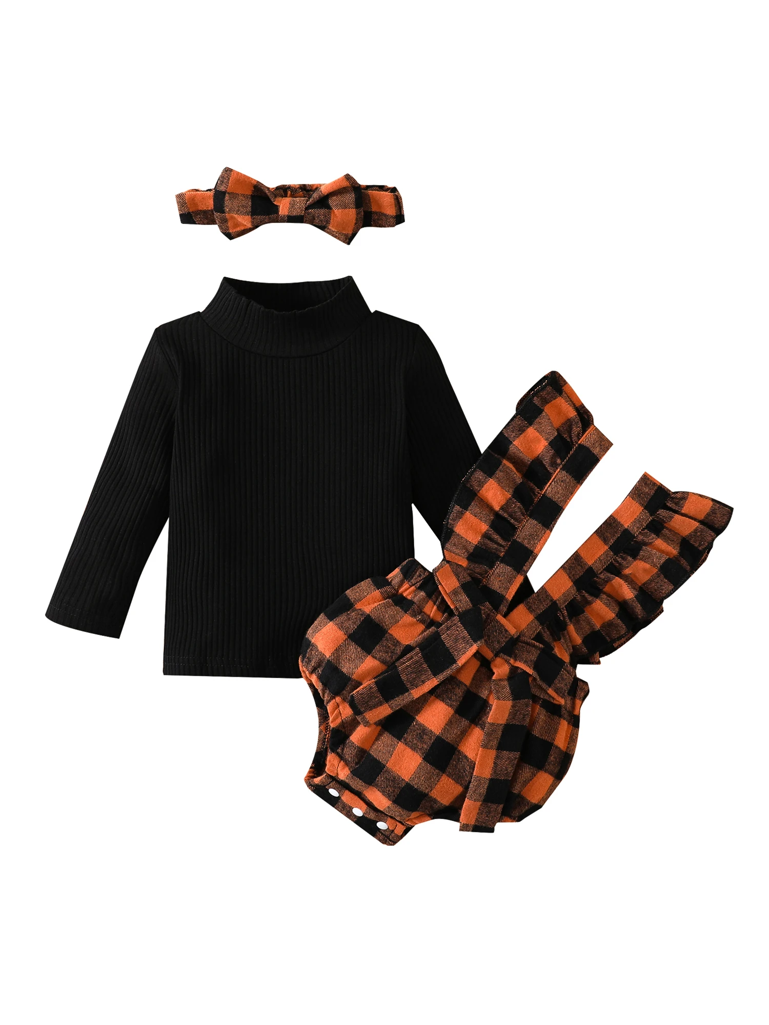 

Костюм для новорожденных девочек на Хэллоуин футболка с длинным рукавом в рубчик Топ клетчатые шорты на бретелях повязка на голову комплект одежды