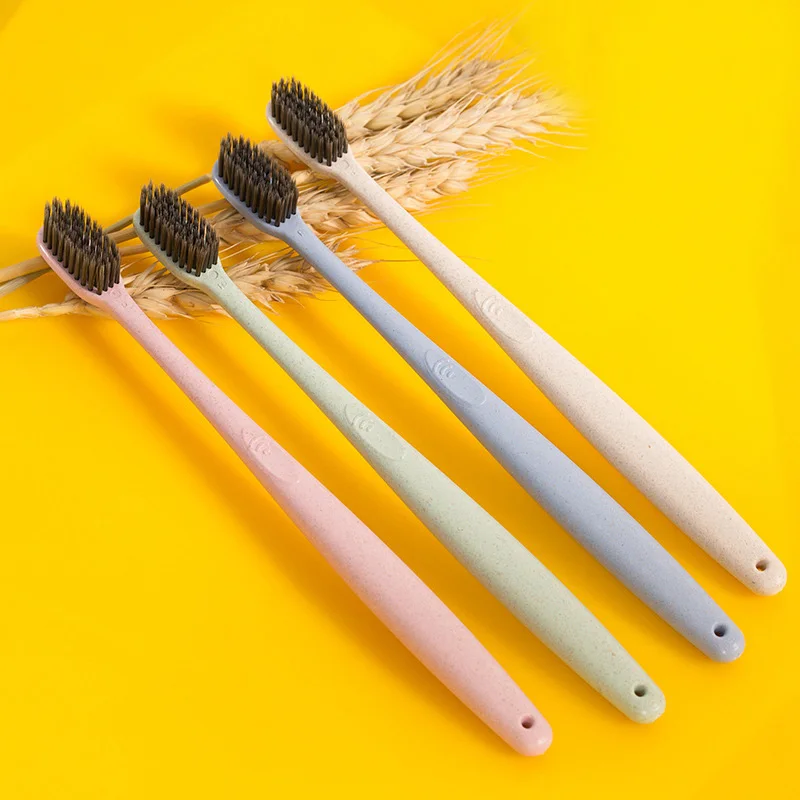 

Eco Friendly Toothbrush Natural Wheat Straw Handle Bamboo Charcoal Bristle Adult Soft Ultra Fine Bristles Toothbrushes