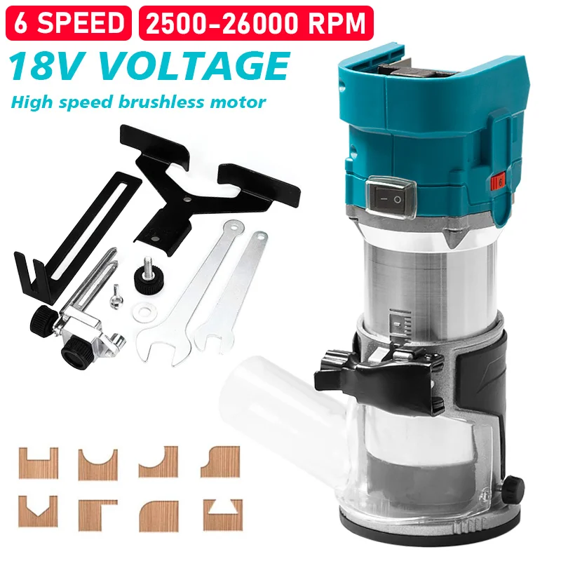 

1000W Brushless Cordless Electric Trimmer Hand Trimmer Engraving Slotting Trimming Carving Machine Wood Router for 18V Battery