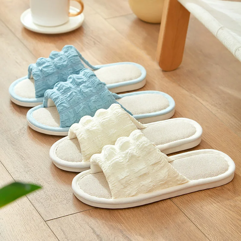 

Linen slippers small puff indoor household cotton and linen slippers spring and autumn four seasons women's breathable sweat-abs