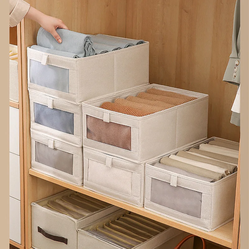 

Visual clothing sorting storage box fabric cotton and linen storage box clothing storage home wardrobe sorting box