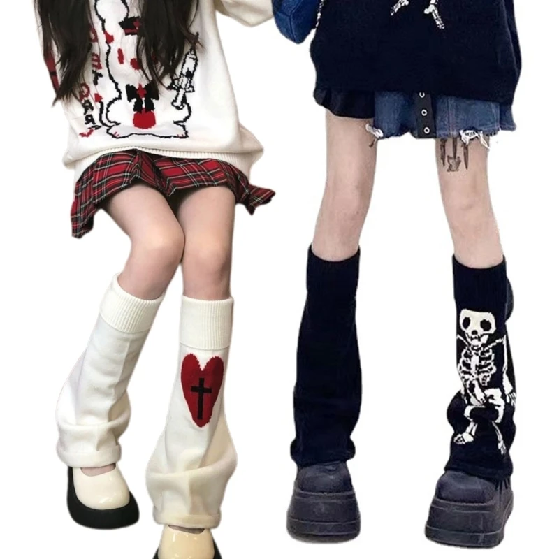 

Women Foot Cover Socks Halloween Skeleton for Cross Heart Knit Leg Warmer Street