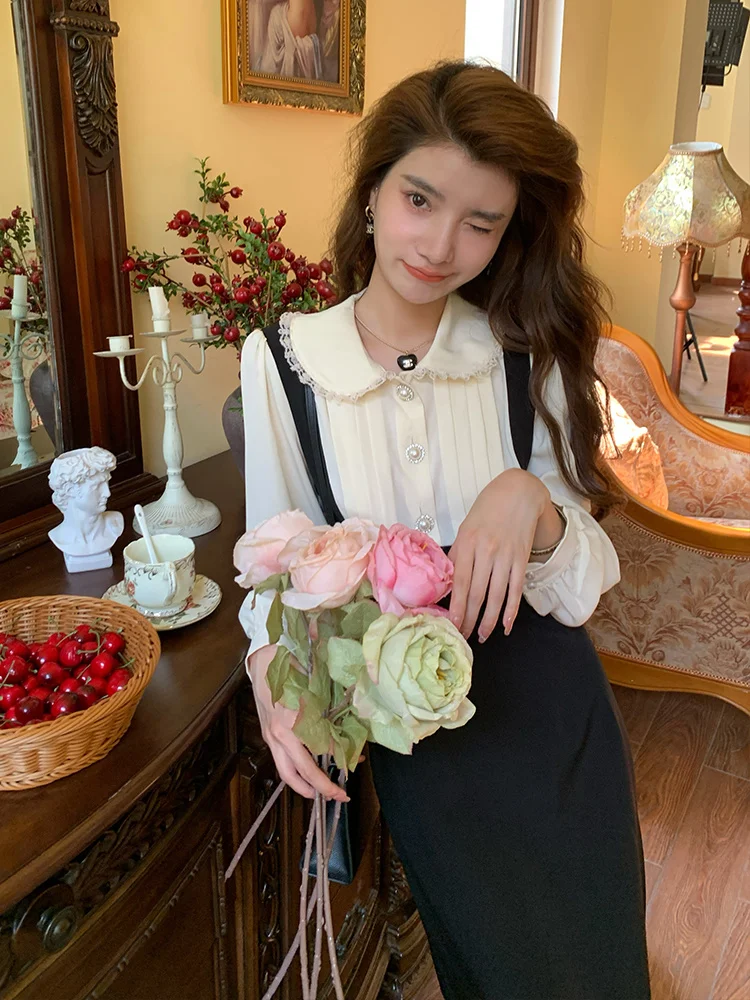 

Весна 2023, новинка, женское облегающее прямое платье с французским кукольным воротником и имитацией двух талий