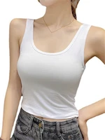 cuhakci camisole summer women solid round neck ribbed white tank top basic elastic cotton knitted polyester workout sexy clothes