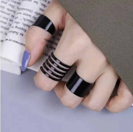 

3Pcs Punk Black Wide Rings Female Rings Stack Plain Band Midi Mid Finger Knuckle Rings Set for Women Ring Rock Jewelry Male