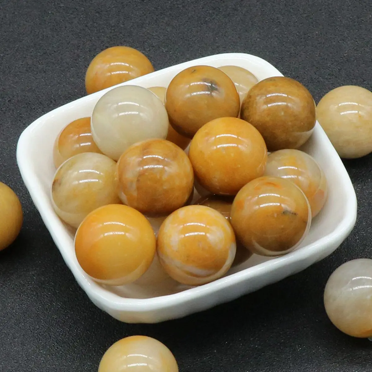 

20MM Yellow Jade Round Beads for DIY Making Jewelry NO-Drilled Hole Loose Healing Energy Cute Stone Crystal Sphere Balls