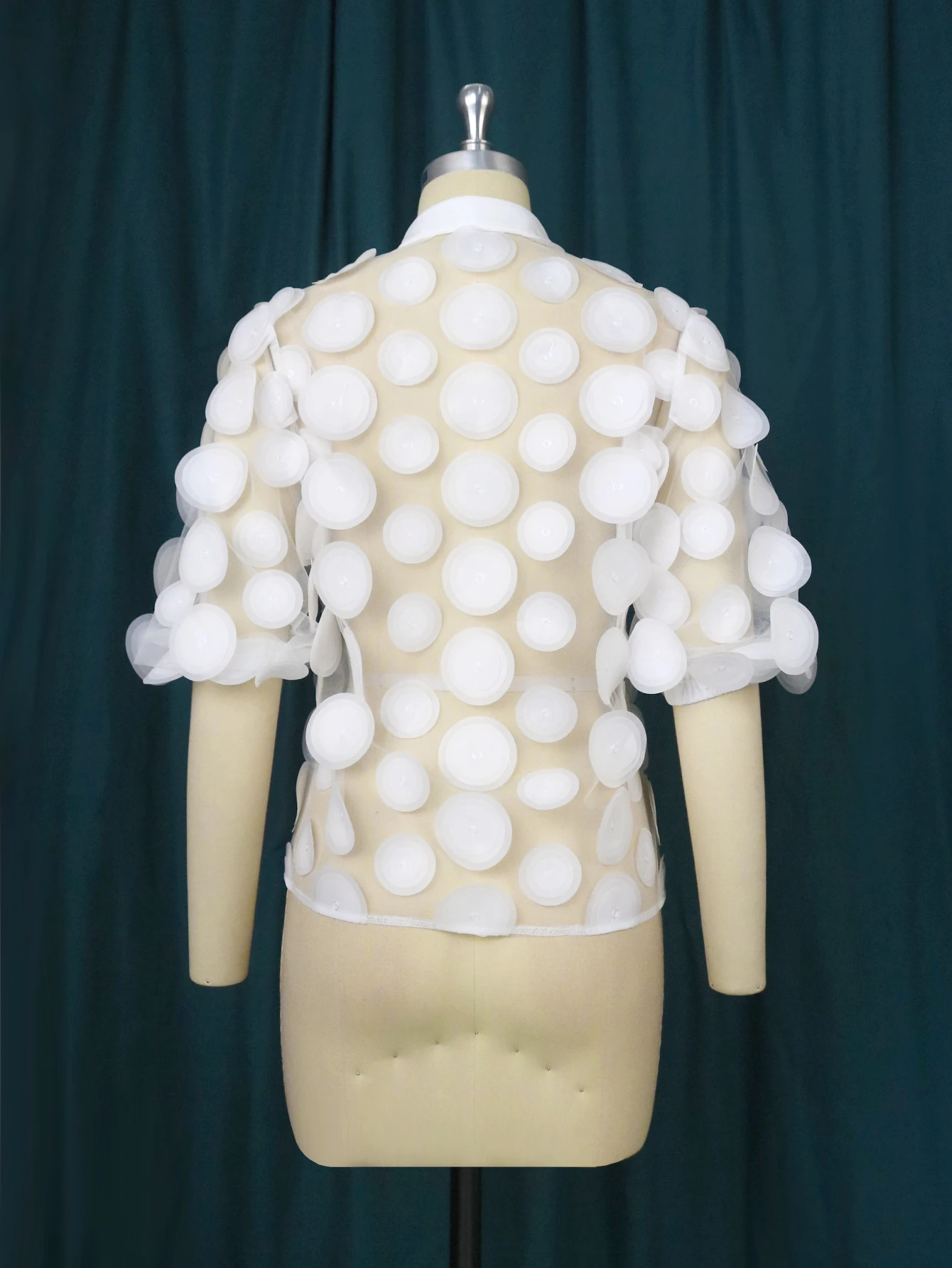 White Plus Size Tops Turn Down Collar Sexy See Through Dot Half Sleeve Sexy Shirts for Women Evening Club Party Blouses 3XL 4XL