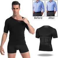 men body toning t shirt slimming shaper corrective posture belly control compression male modeling underwear fat burning corset