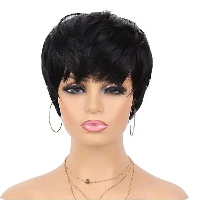 Короткий прямой парик с челкой женские натуральные синтетические волосы для