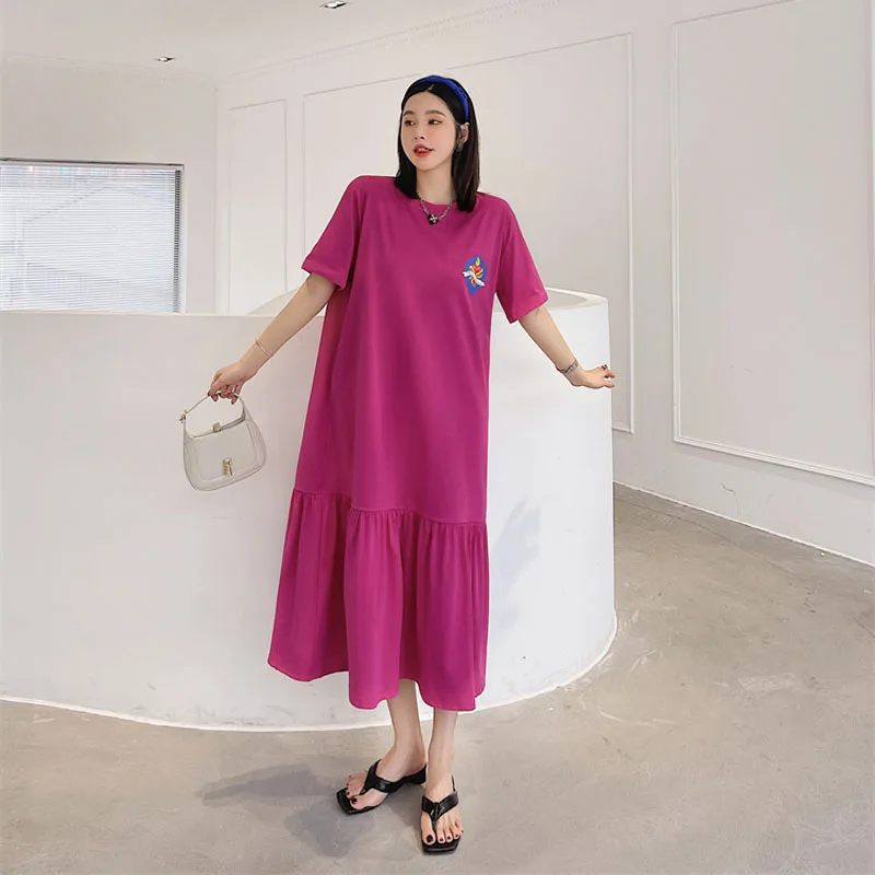 

Новинка лета 2023, Корейская Свободная рубашка, повседневное женское платье Elbise, модное лоскутное Макси-платье с коротким рукавом, длинные пл...