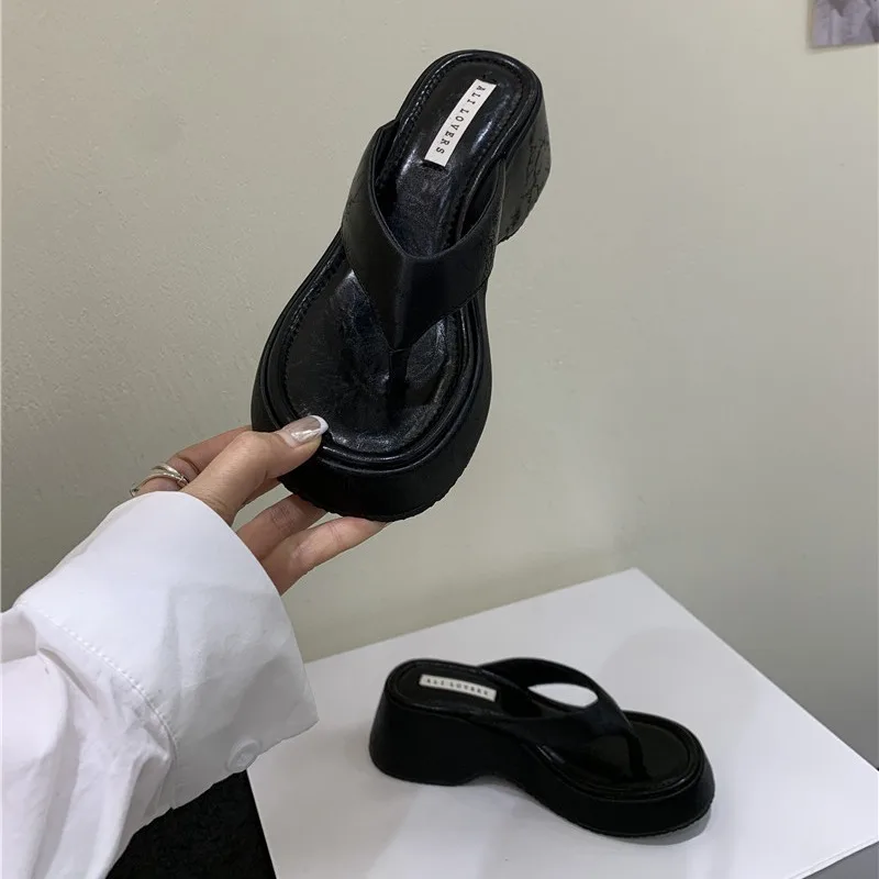 Женские Классические шлепанцы на танкетке низкие Роскошные каблуке Гавайские