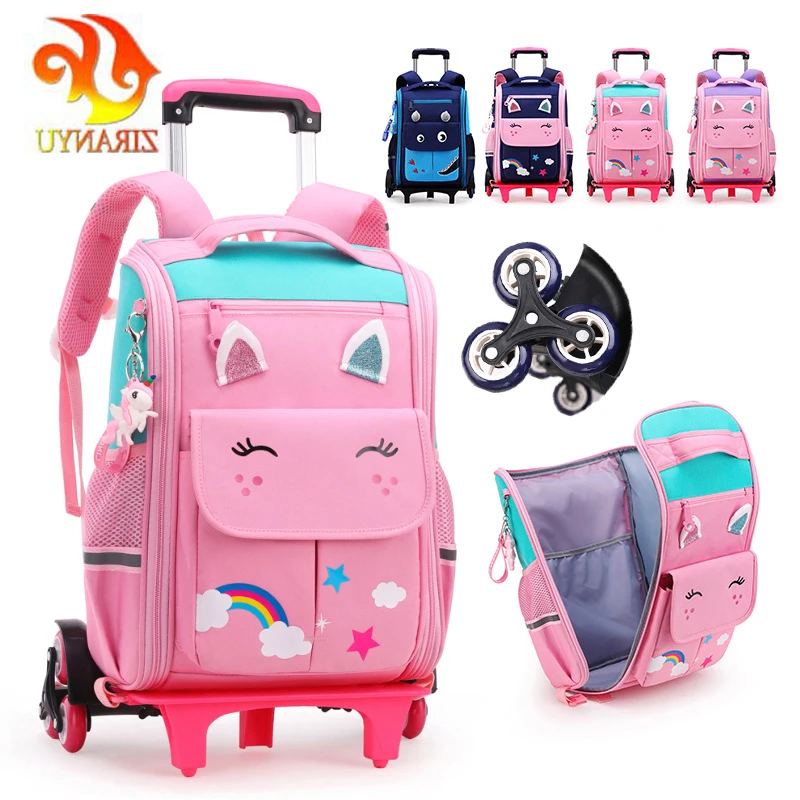 KUZAI School Rolling Backpacks Bags for Girls Child Travel Backpack Wheels Kids Trolley Bag School Backpack mochila escolar