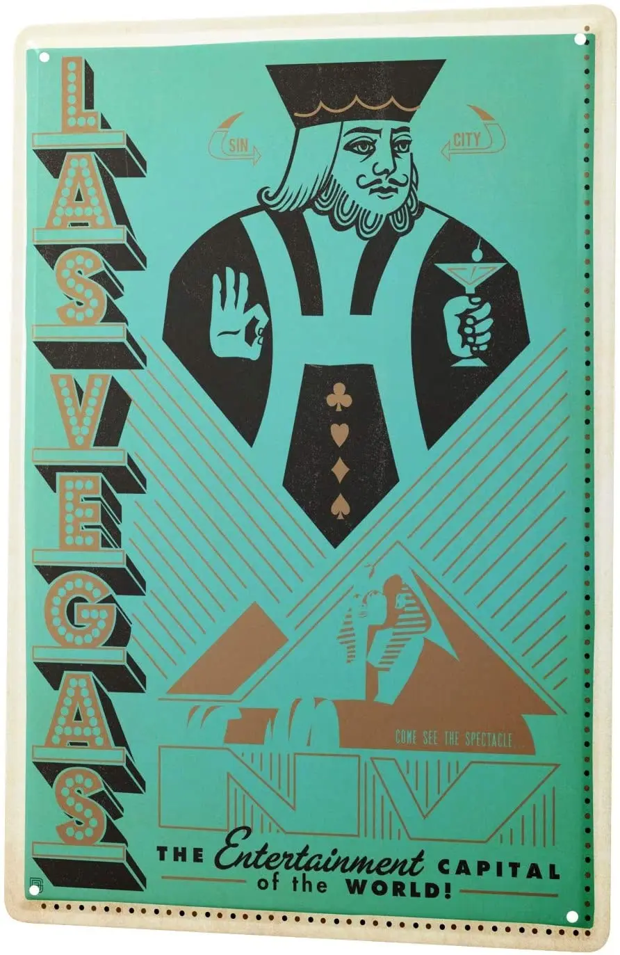 Жестяной знак 8 × 12 дюймов Забавный Сфинкс в Лас-Вегасе |