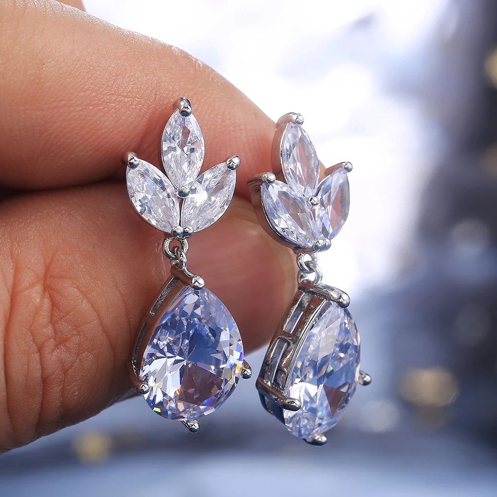 

Gorgeous AAA Big Pear Cubic Zircon Women Bridal Earring Wedding Engagement Party Luxury Drop Earring Jewelry High Quality