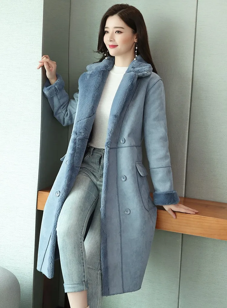 

Зимнее женское замшевое пальто H07 2022 с мехом ягненка, европейский и американский стиль, удобное длинное пальто из искусственного меха