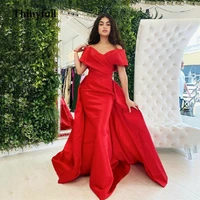 romantic red satin mermaid evening dresses off the shoulder sweetheart formal party gowns detachable train prom gowns dubai 2022