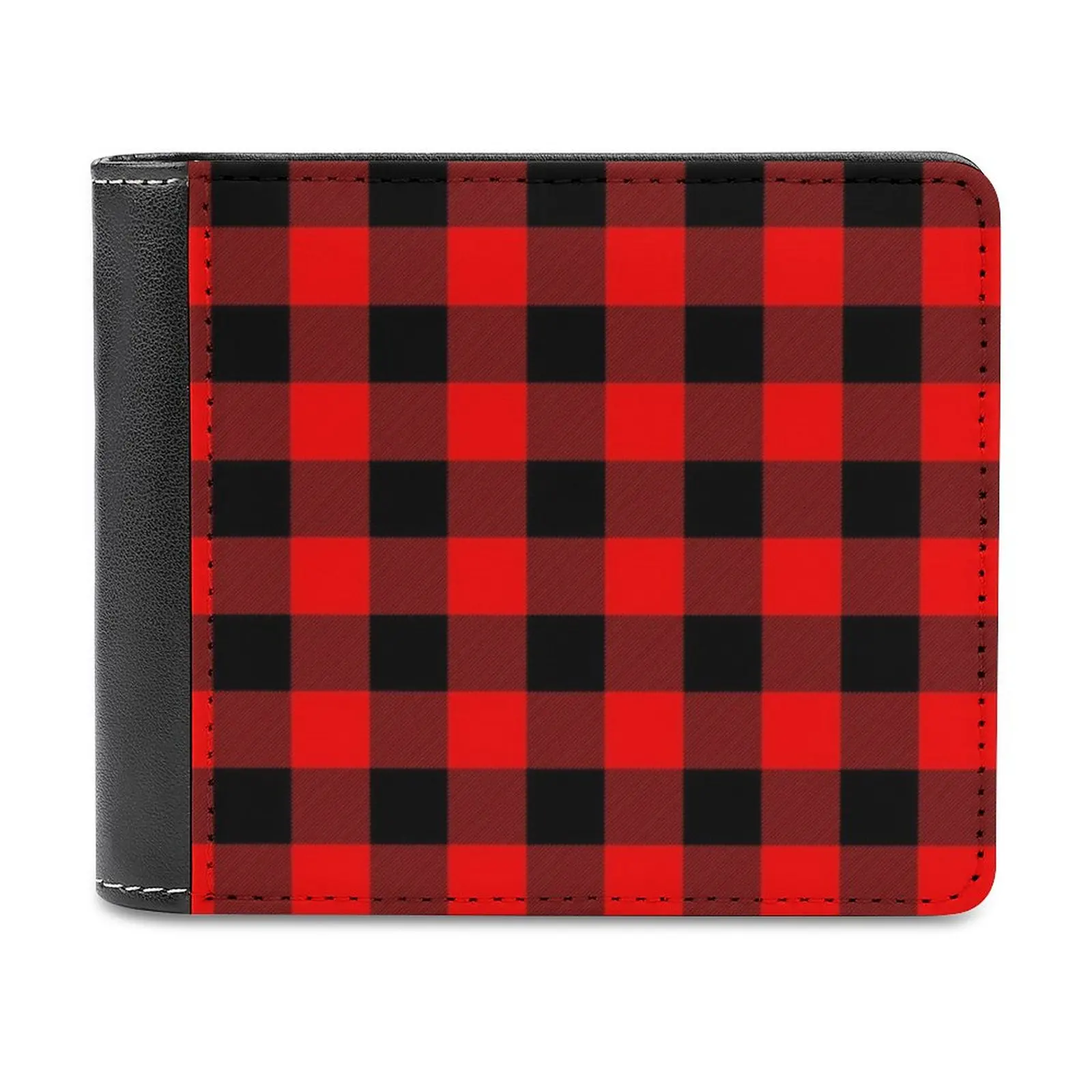 

Classic Dark Red And Black Lumberjack Buffalo Plaid Fabric Leather Wallet Men's Wallet Diy Personalized Purse Father'S Day Gift