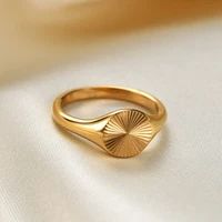 stainless steel carve wave ring for women gold fashion simple round texture jewelry accessories