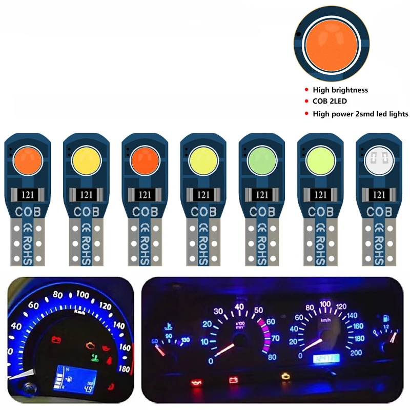 Купи 10 Pcs T5 Auto Car Dashboard Lights 2 cob Reading Instrument Panel Lamp No Polarity Led Bulb White 12V DC Plate Light за 142 рублей в магазине AliExpress