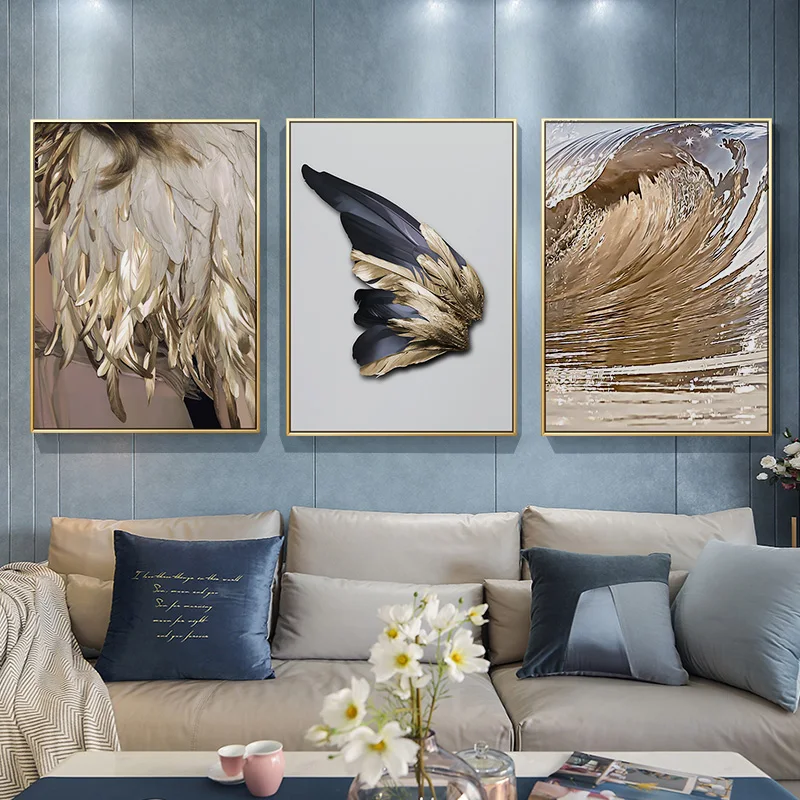 

Modern Nordic Abstract Art Golden Feather Poster Print Canvas Painting Picture Aisle Home Wall Art Decoration Can Be Customized