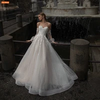 shiny a line wedding dresses sweetheart 34 sleeves %d1%81%d0%b2%d0%b0%d0%b4%d0%b5%d0%b1%d0%bd%d0%be%d0%b5 %d0%bf%d0%bb%d0%b0%d1%82%d1%8c%d0%b5 lace appliqu%c3%a9s bridal gowns sweep train vestidos de novia