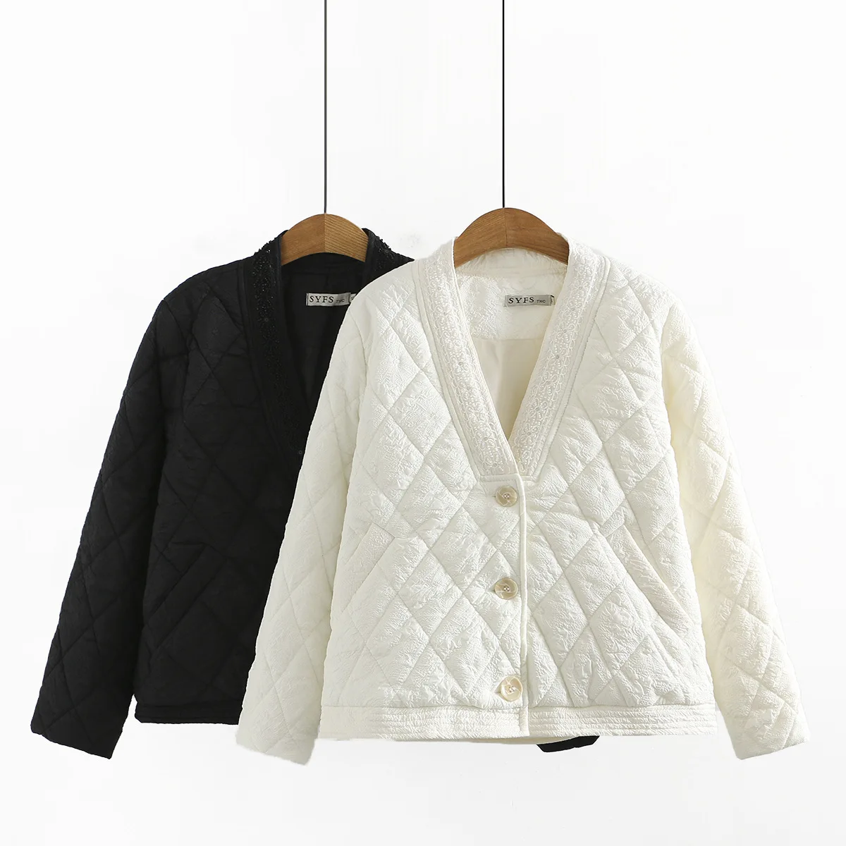 

Ethnic Beaded V-neck Short Korea Version Women Parkas Female Winter Jacket Coats