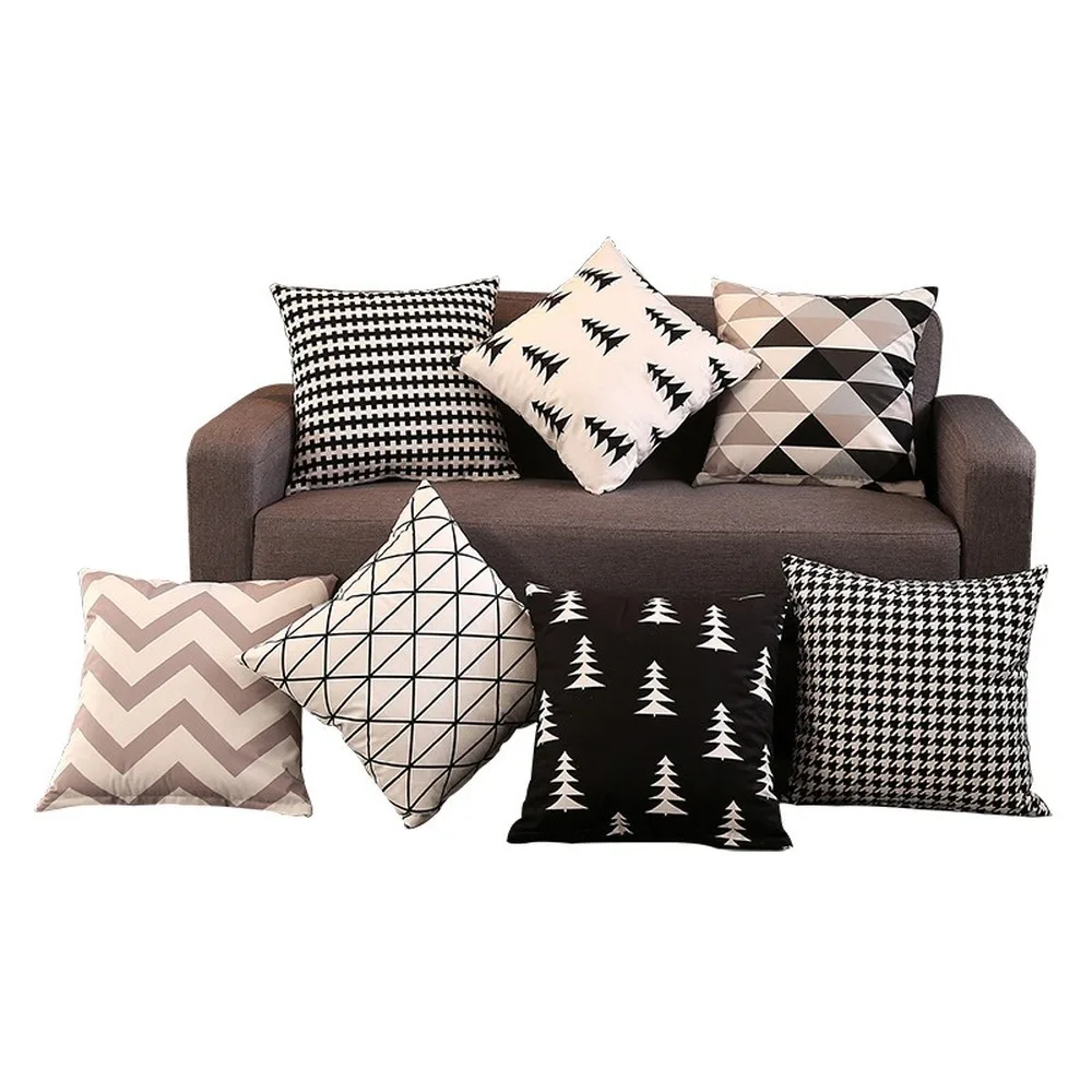 

Geometric Patterns Black And White Cushion Cover Decorative Pillows For Sofa Simple Soft Cushions Home Dorm Decoration Houseware