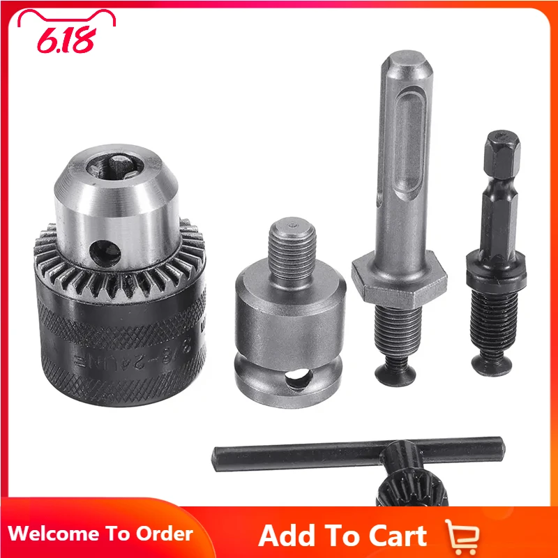 

5Pcs 1.5-10mm 3/8-24UNF Drill Chuck Set Drill Adapter Changed Impact Wrench Into Eletric Drill