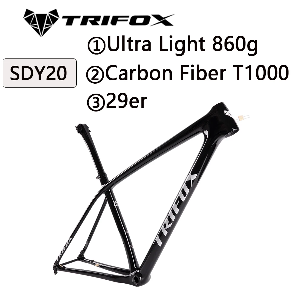 TRIFOX Ultra Light 29er Fiber T1000 Carbon Hardtail MTB Frame SDY20  Max 40T Internal Cable Routing Glossy Thru-Axle Disc Brake