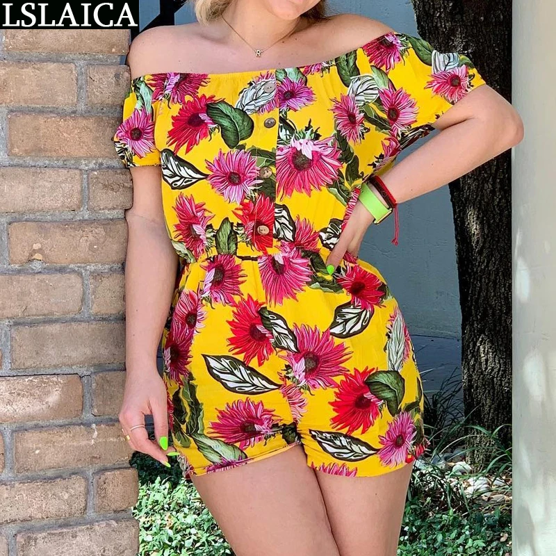 

Боди Женский Топ Мода 2022 элегантные летние с коротким рукавом с открытыми плечами комбинезоны с завышенной талией с цветочным принтом улич...