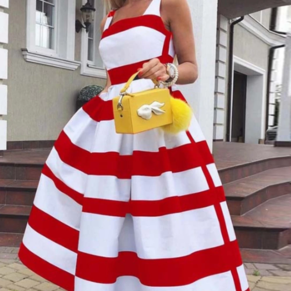 

Женское длинное платье на бретельках с принтом в полоску, привлекательное модное элегантное платье макси контрастных цветов с квадратным в...