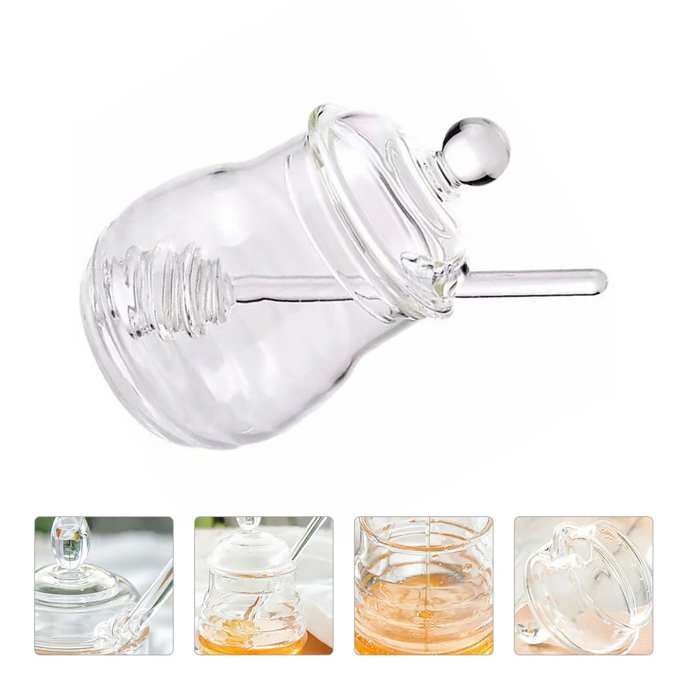

1 Set Honey Jar with Dipper Plastic Honey Pot with Lid Honey Dispenser