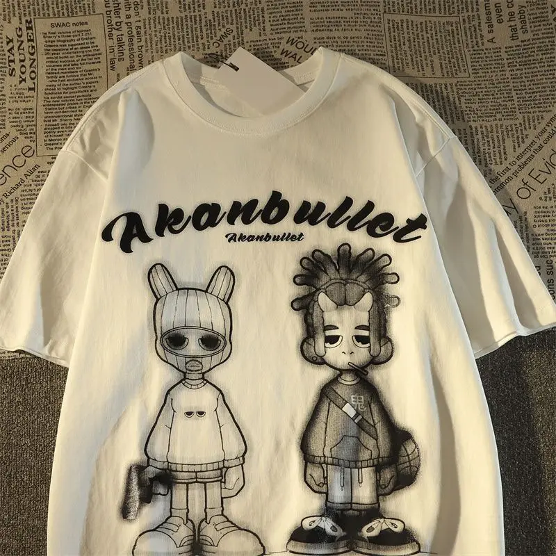 

American niche street hip-hop trendy brand cartoon t-shirts for men and women summer ins high street loose couple wear niche top
