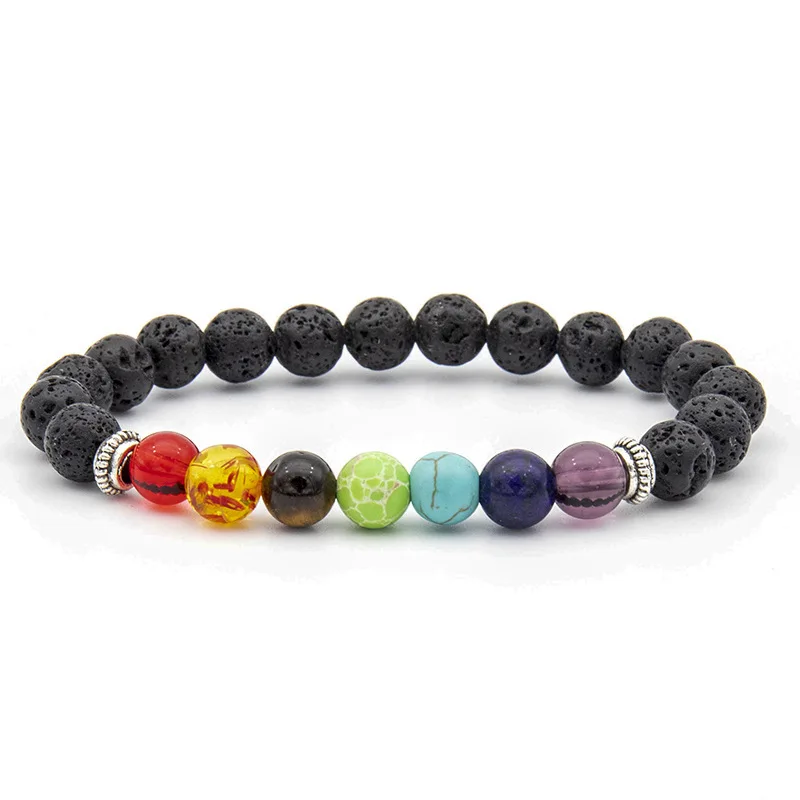 

Lava Volcanic Punk Natural Lapis lazuli Imperial Jasper 7 Chakra Buddha Beads Yoga Bracelet Women Healing Reiki Prayer Balance