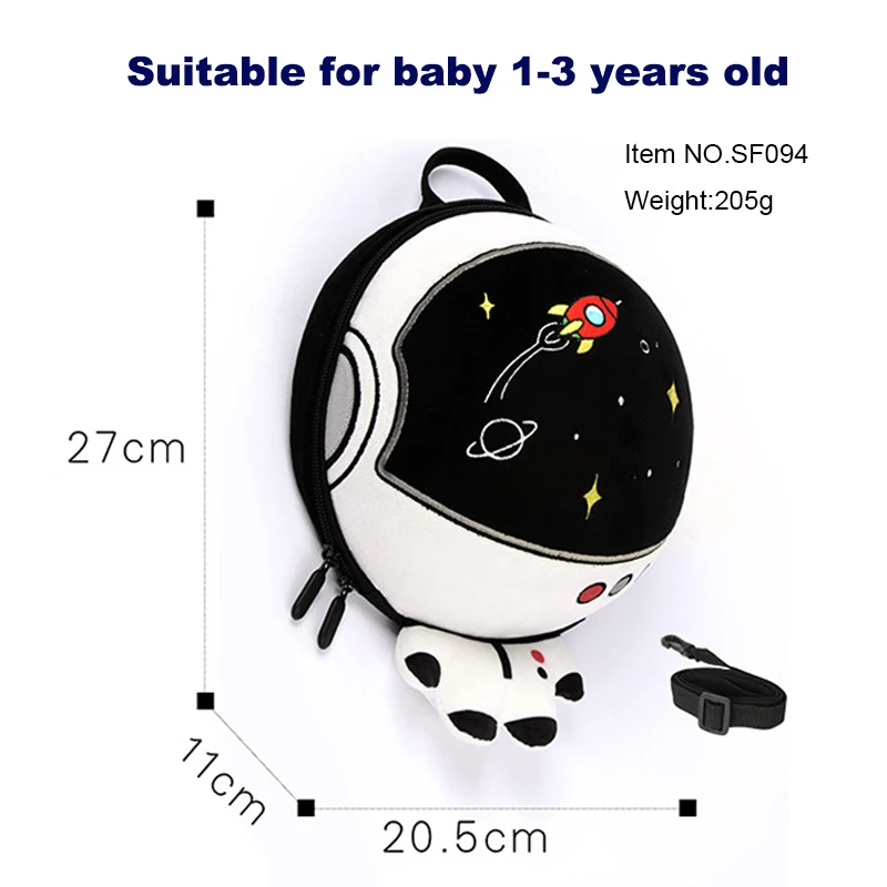 3D Space Astronaut Kids Bags Anti-lost Baby Bag Preschool Plush Bag Lightweight Toddler Backpack for Girls 1-3 Years Old
