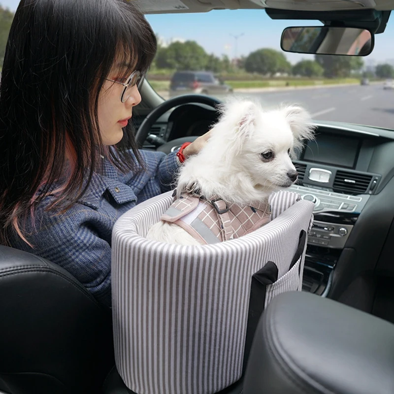 

Car Armrest Box Pet Carrier Seat Nonslip Quilted Pet Car Carrier Seat for Dog Bags for Small Dog Cat Outdoor Travel