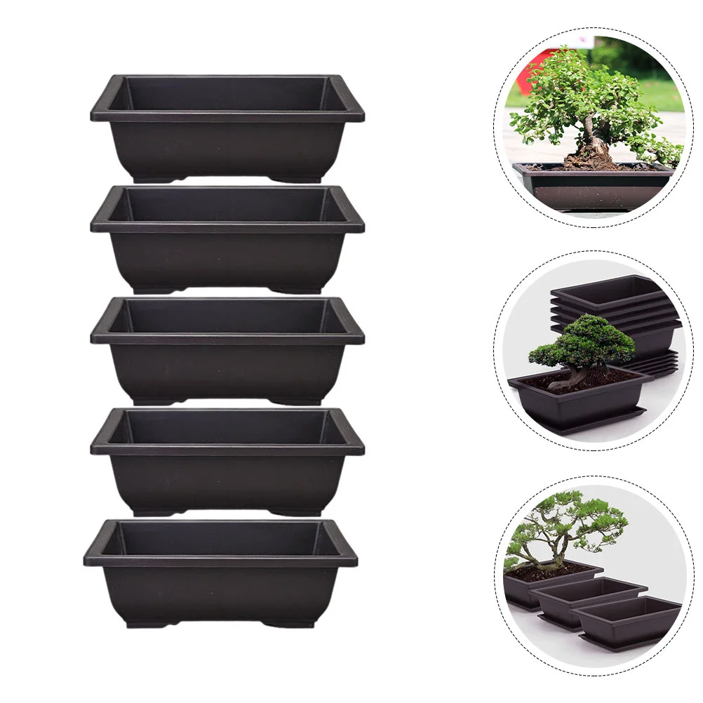 

5 Pcs Office Bonsai Pot Flower Pots Outdoor Rectangular Planter Ornament Planting Container Practical Flowerpot Square Reusable